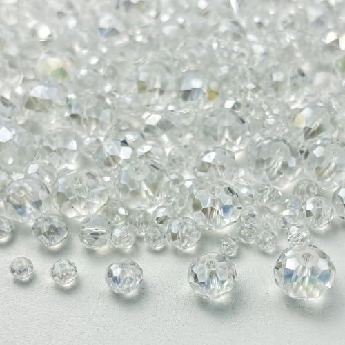 600pcs Crystal Glass Beads 3mm 4mm 6mm 8mm 10mm Rondelle Faceted Crystal Beads Spacer Beads for Necklace Bracelet Earrings DIY Jewelry Crafts Making Supplies(Clear AB) - color: Clear AB