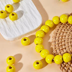240Pcs Yellow Wood Beads 16mm for Craft Large Hole Wood Beads for Craft - color: Yellow
