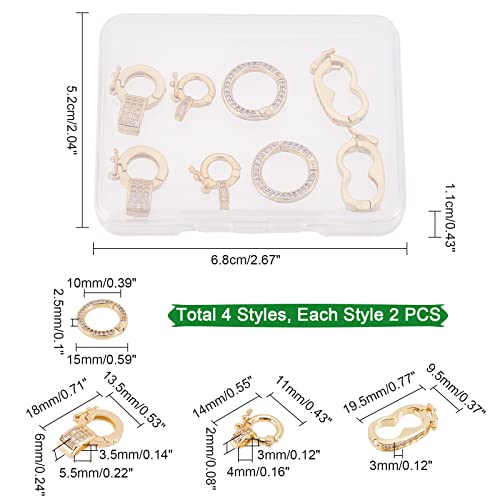 CHGCRAFT 8Pcs Fold Over Clasps Long-Lasting Plated Brass Micro Pave Cubic Zirconia Twister Clasps Interchangeable Bail Clasps for Jewelry Making - color: 8Pcs 4 Styles Fold Over Clasps