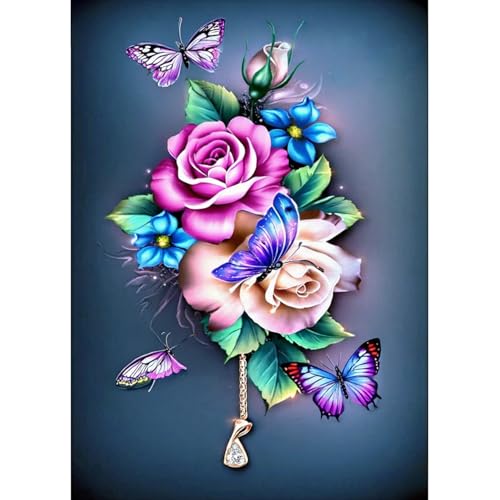 DOTZSO Painting Kits for Adults Diamond,DIY 5D Round Full Drill Butterfly Flowers Diamond Art,Very Suitable for Home Leisure and Wall Decoration 11.8x15.7 (Inches) - color: BD Butterfly Flowers