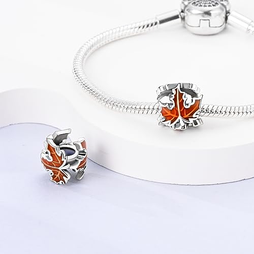 MULA 925 Sterling Silver Charms for Bracelets and Necklaces Lipstick and Bag Dangle Pendants Tower Camera Beads Jewelry Charms for Women - color: Maple Leaf