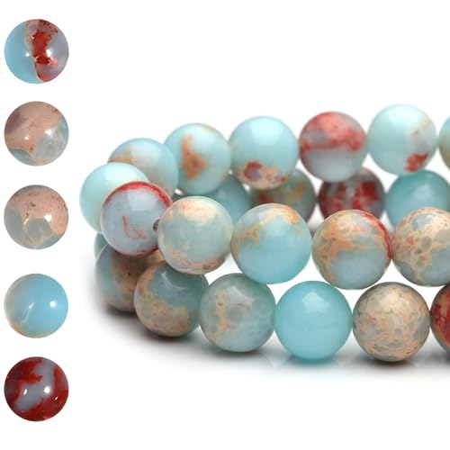 HAAMIIQII 6mm Blue Imperial Jasper Beads Round Gemstone Loose Beads for Jewelry Making 2 Strands (120-130pcs) - color: Blue Imperial Jasper, size: 6mm (120-130pcs)