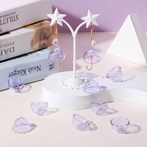 FASHEWELRY 10Pcs 21mm Glass Flower Bead Caps for Wind Chime Fishing Glass Bead Lilac Jellyfish Beads Cute Beads for Bracelets Jewelry Making - color: 21mm，Lilac