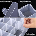 SGHUO 2 Pack 15 Girds Bead Organizer, Large Clear Plastic Organizer Box with Adjustable Dividers for Beads, Art DIY, Crafts, Jewelry, Fishing Tackle with Label Stickers - size: 2pcs