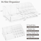 Sea Team 16-Slot Acrylic Plastic Lipstick Organizer, Clear Lipstick Holder, Makeup Storage Box, Cosmetic Display Case for Lippie, Lip Gloss, Eye Liner, Eyebrow Pencil, Nail Polish, Essence, Brush - size: 16 Lipstick Slots