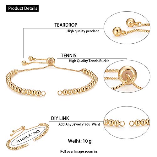 DanLingJewelry 10pcs Adjustable Slider Bracelet Slider Extender Chains Friendship Bracelets with Round Beads for Jewelry Making DIY 9 Inches(246mm) GG - color: StyleⅧ-10 pcs-Golden