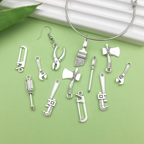 Sailanzi 60pcs Ancient Silver Tool Series Wrench, Screwdriver, Hammer Jewelry Making DIY Keychain Earrings Pendant Various Design Charms for Jewelry Making Bracelets Necklace(SN604) - color: SN604