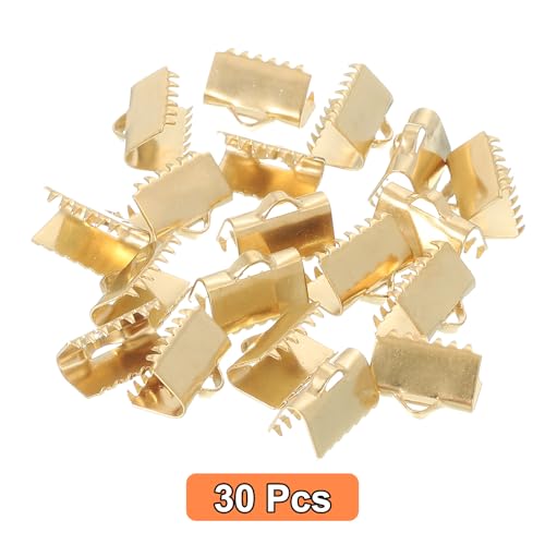 uxcell 30Pcs Ribbon End Crimp Clamps, 10.5mm Pinch Cord End Clasps Stainless Steel Curled Bead Clasp for Ribbon Lace Bookmark Ends Keychain DIY Making, Gold - size: 10.5mm