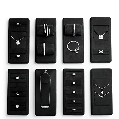 Oirlv Premium Black Microfiber Jewelry Display Tray Jewelry Display Set for Selling Small Jewelry Tray with 2 Pillow Bracelet Display Holder(TT07008) - size: 2 bracelet/bangle tray