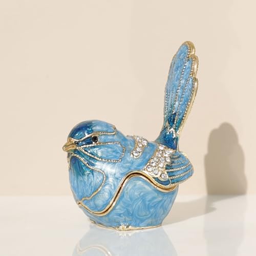 Exquisite Hand - Painted Enamel Blue Bird Trinket Box Hinged Rhinestone - Adorned Mini Jewelry Organizer for Rings & Necklaces, Ideal Classical Home Decor & Collectible Keepsake (Trinket Box-B) - color: Trinket Box-B