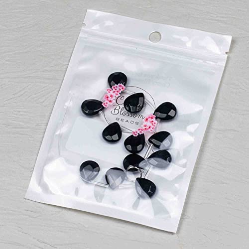 Cherry Blossom Beads Black Obsidian Beads 12x15mm Faceted Top-Drilled Teardrop - 12 pcs/ 8 Inch Strand - color: Black Obsidian