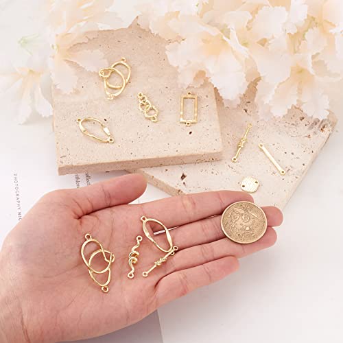 FASHEWELRY Golden Bow Connector Charms Bulk, Christmas Bowknot Link Charms, Infinity Links Geometric Hollow Bezel Pendants for Earring Bracelet Necklace Keychains Jewelry Making - color: 9 Styles Links Charms