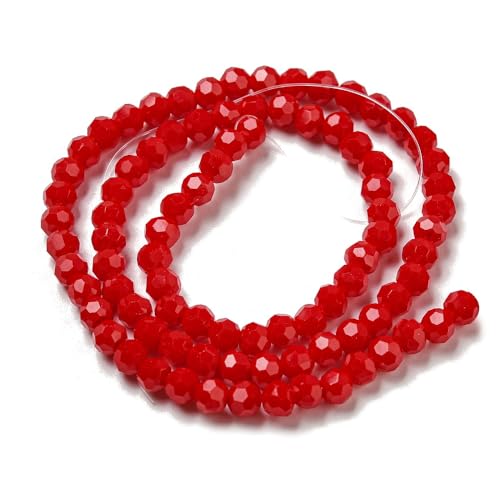 Perlin Czech Bohemian Crystal Glass Beads Faceted Round 4mm 90 Pieces Loose Spacer 1 Strand Beads for DIY Jewelry Earrings Necklace Bracelet Making (Red Opaque) - color: Red opaque