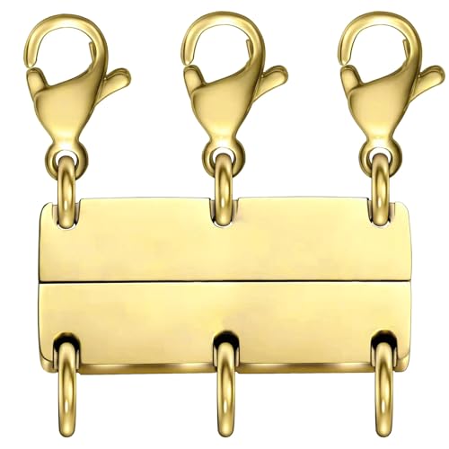 MKCYD Multi Necklace Layering Clasp Strong Magnetic Clasps, Gold and Silver Necklace Separator for Layering, Multiple Jewelry Closures for Layered Look - color: Triple Gold