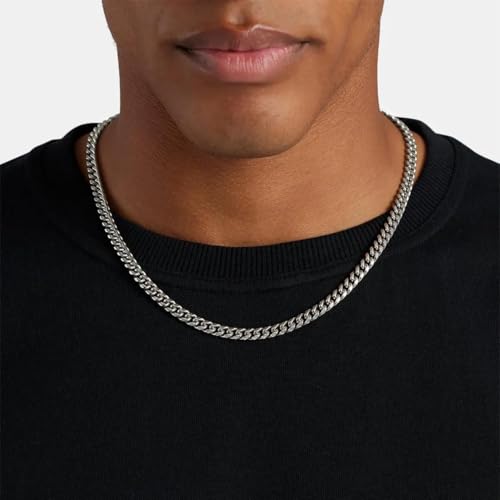 Monily Stainless Steel Mens Cuban Link Chain Silver 18K Gold Chain for Men Hip Hop Mens Jewelry - color: a. 3.5mm width-steel, size: 16 Inches