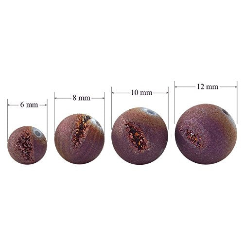 RUBYCA Round Dyed Electroplated Druzy Agate Quartz Crystal Gemstone Beads (1 Strand, Purple, 6mm) - color: Purple, size: 6mm