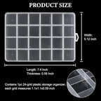 SUTOKAKA 1Pc 24 Grids Plastic Bead Organizer Largre Clear Jewelry Storage Box with Fixed Dividers Small Parts Compartment Organizer Container Case for Rhinestones Seeds Screws Earrings Organizing - size: 24