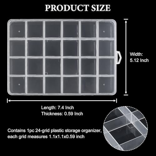 SUTOKAKA 1Pc 24 Grids Plastic Bead Organizer Largre Clear Jewelry Storage Box with Fixed Dividers Small Parts Compartment Organizer Container Case for Rhinestones Seeds Screws Earrings Organizing - size: 24