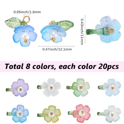 SUNNYCLUE 1 Box 160Pcs 8 Colors Flower Pearl Charms Floral Charm with Green Leaf Acrylic Spring Blooming Flowers Pendants for Jewelry Making DIY Crafts Necklace Earring Bracelets Keychains Accessories - style: Flowe 2