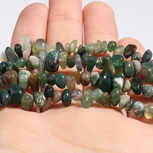 30in Moss Agate Natural Chip Stone Beads 5-8mm About 230pcs, Irregular Drilled Green Bead for Bracelets Jewelry Making Supplies for Adults, DIY Crafts. - color: Moss Agate