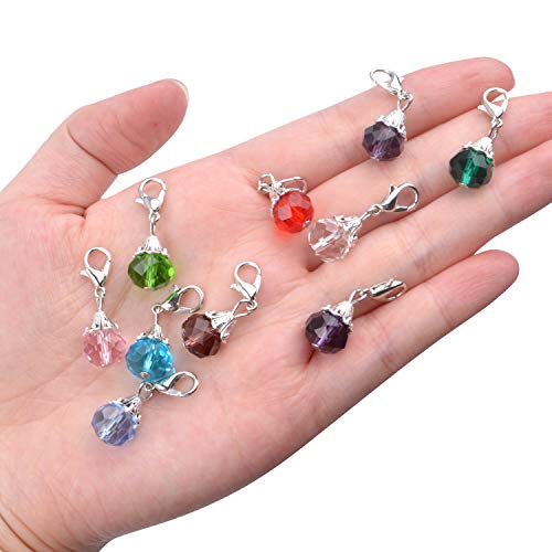 Aylifu Clip on Charms,24 Pieces Crystal Dangle Charms Pendant with Lobster Claw Clasp for Jewellery Making - 12 Colors - color: Silver