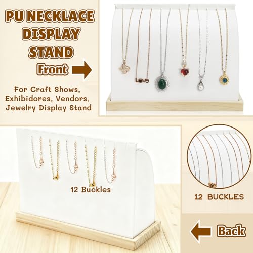 2 Pack Cambered Necklace Display Stand, Soft Leather Necklace Bracelet Organizer Rack for Selling, White Tabletop Jewelry Display Storage Holder for Necklaces, Pendant, Mother's Day