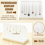 2 Pack Cambered Necklace Display Stand, Soft Leather Necklace Bracelet Organizer Rack for Selling, White Tabletop Jewelry Display Storage Holder for Necklaces, Pendant, Mother's Day
