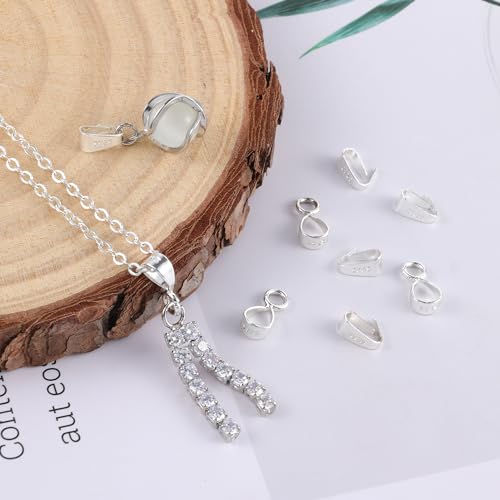 8Pcs 925 Sterling Silver Pendant Clasp Pinch Clip Bails for Jewelry Making, Slider Pendant Connectors with Open Loop, Sterling Silver Findings Jewelry Pendants Clasps for Necklace Charms - color: 8PcsA