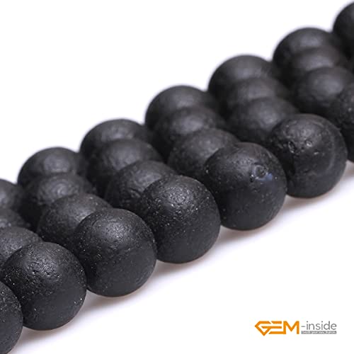 GEM-Inside Black Frost Spacer Agate Gemstone Loose Beads Natural Energy Power Beads for Jewelry Making 10mm Round 15 Inches - color: Black Agate, size: 10mm