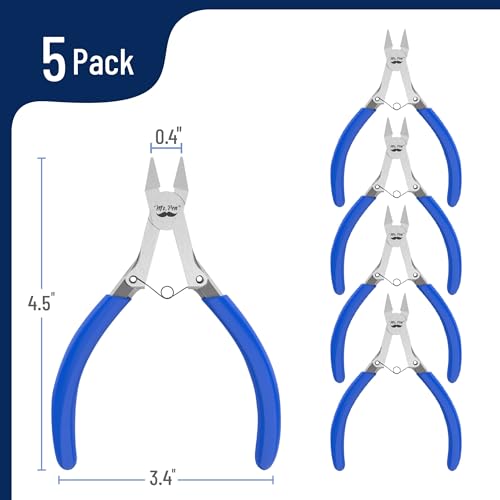 Mr. Pen 5 Inch 5 Pack Wire Cutters - Diagonal, Flush, Side, Nippers, Cutting Pliers - color: Blue, size: 5 inch, 5 Pack
