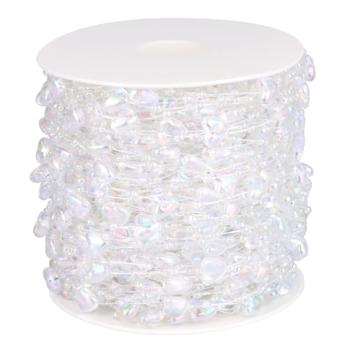 196FT Heart Beads String Garland, 10mm 3mm Rainbow Transparent Heart Shaped Beads Roll Strands Bulk Spool for Wedding Party Flower Christmas Decoration DIY Craft - color: Rainbow Transparent Heart & Pearl, size: 196FT