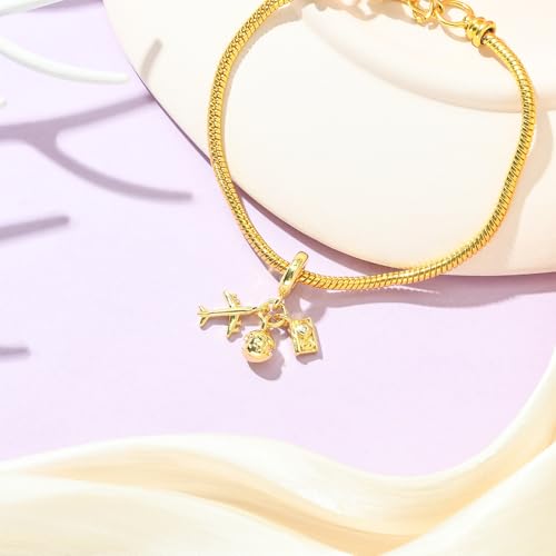 Charms for Jewelry Making Real 18K Gold Plated Dangle Charms Large Hole European Brass Pendant for Bracelet Necklace Women Gift - style: plane