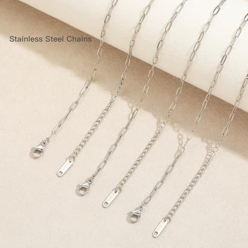 Swyabi 20 Pack Stainless Steel Paperclip Chains Link Adjustable Necklace Bracelet Bulk for Men Women DIY Bracelets Crafts - color: 2.5x6.5mm Silver