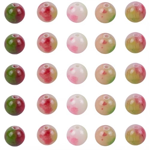 1 Box 120PCS 8MM Natural Watermelon Tourmaline Gemstone Bead with Hole Crystal Round Shape Pink Spacer Loose Stone Persian Jade Beads for Jewelry Making Bracelet Necklace DIY Craft Supply - size: 8mm 120pcs
