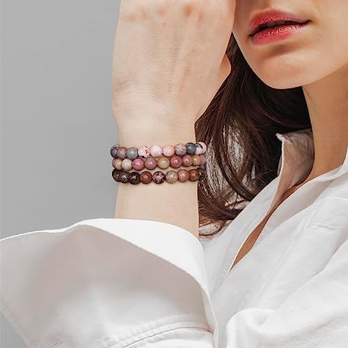 3 PCS Healing Crystal Bracelets for Women 8mm Natural Stone Beaded Stretch Bracelet Amethyst Jewelry Gifts - color: 02 8mm Pink Zebra Jasper