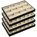 DIOMMELL Set of 4 Stackable Jewelry Trays Organizer Jewelry Display Showcase Dresser Drawer Organizer Storage Box for Ring Earring Bracelet Necklace Accessary