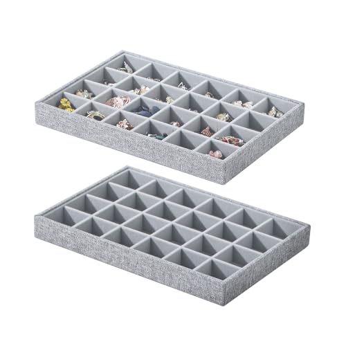 Stackable Jewelry Organizer Tray For Drawers,White Leather Small Earring Storage Tray,Bracelet And Necklace Display Box,Jewelry Ring Display Case (Gray 24 Grids) - style: Gray 24 Grids