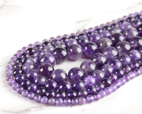 Natural Stone Genuine Stones DIY Amethyst Round Beads 8mm 100pcs Beading Loose Gemstone Hole Size 1mm Charm Smooth Beads for Bracelets Necklaces Earrings (Amethyst 8mm) - color: Amethyst, size: 8mm