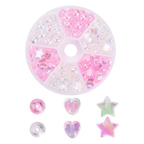 LiQunSweet 8~10mm Pink & Clear Star Round Heart Mixed Shape Plastic Acrylic Loose Beads Assorted Lot for Bracelet Necklace Earrings Jewelry Making DIY Crafts - color: 6-Colors_Mixed Shape Pink_8~10mm_110Pcs