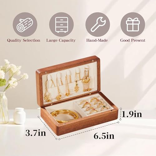 Travel Jewelry Case Small Wood Jewelry Organizer Jewelry Box for Women (Nut-Brown Print B) - color: Nut-Brown Print B