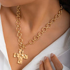 CHESKY 14K Gold Plated Chunky Necklace for Women, Trendy Paperclip Chain Necklace Thick Cross Heart Pendant Necklace Layered Herringbone Cuban Link Chain Toggle Necklaces Non Tarnish Jewelry - color: gold, style: cross