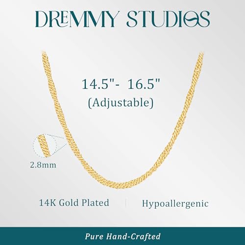 Dremmy Studios Dainty Gold Choker Necklace for Women 14K Gold Plated Coin Disc Figaro Layered Beaded Flat Mariner Sideways Cross Wishbone Link Clavicle Necklaces - style: 2.8mm wave chain