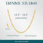 Dremmy Studios Dainty Gold Choker Necklace for Women 14K Gold Plated Coin Disc Figaro Layered Beaded Flat Mariner Sideways Cross Wishbone Link Clavicle Necklaces - style: 2.8mm wave chain