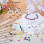Pandahall 200Pcs Flat Square Glass Beads - 2-Hole Tila Beads in 10 Colors for Bracelet, Necklace & Earring Jewelry Making - color: 10 Color - Square