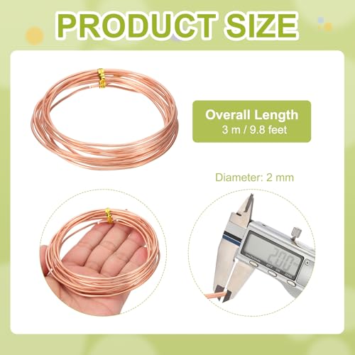 PATIKIL 99.9% Pure Copper Wire for Jewelry Making, 12 Gauge (2mm) Copper Craft Wire 9.8 Feet Beading Jewelry Making Supplies for Crafting Wreath Electroculture Gardening - size: 12 Gauge x 9.8 Feet