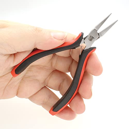 The Beadsmith Flat Nose Pliers, 5 inches (127mm) with Polished Steel Head, Ergonomic Comfort Grip Handle with Double-Leaf Spring