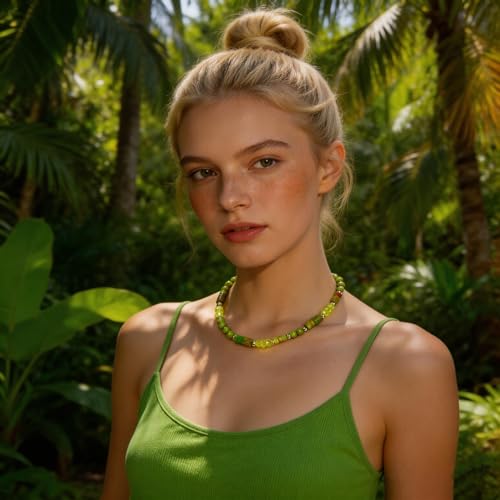 Elisheva Natural Stone Choker Necklace for Women, Boho Natural Emperor Jasper Stone Lace Agate Beaded Crystal Necklace, Gemstone Jewelry Gift for Her - style: Green/Choker