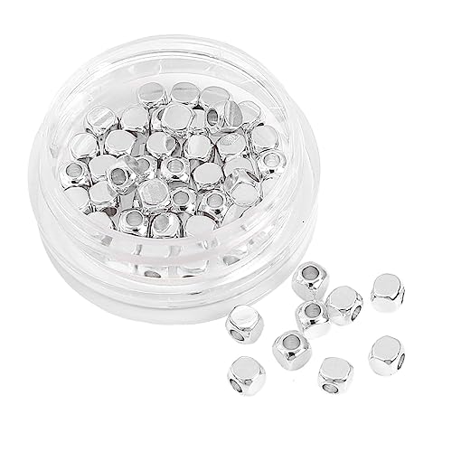 BEADIA Silver Plated Cube Spacer Beads Round 3x3mm 50pcs for Jewelry Making Findings Non Tarnish - color: Silver, size: 3x3mm Round Cube