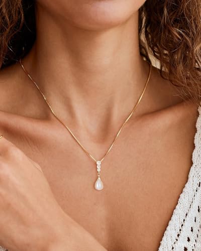 Pearl Necklace for Women- 14K Gold-plated/White Gold-plated Dainty Pearl Necklace for Women - color: Gold CZ pearl 374