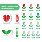 Glass Leaf Beads Crystal Glass Leaf Charms Transparent Leaves Pendants Tiny Green Leaf Bead Caps for Christmas Earring Bracelet Jewelry Making DIY Keychain Craft - color: Tulip & Heart